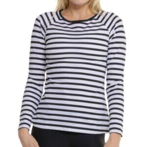 Spanx Long Sleeve Swim Shirt Rash Guard Top Black White Stripe Size X Small NWT